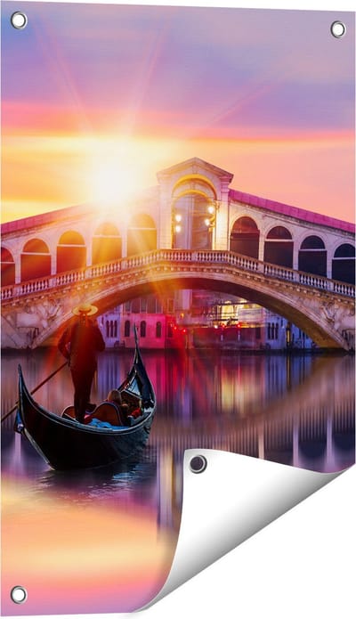 Gards Tuinposter Gondel bij de Rialtobrug in Veneti�, Itali� - 40x60 cm - Tuindoek - Tuindecoratie - Wanddecoratie buiten - Tuinschilderij