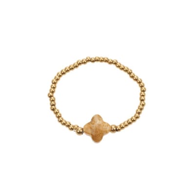 By jam - ring - clover beige - kralen ring - stainless steel - kadotip