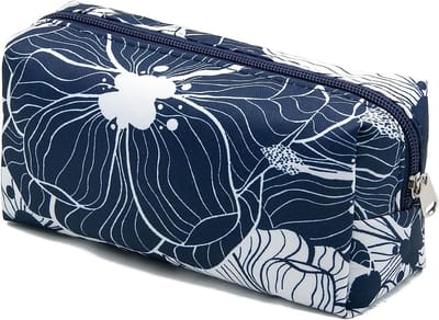 Kleine Make-up Tassen - Waterdichte Reistas voor Make-up, Toilettas en Organizer voor Vrouwen en Mannen, Navy Lotus Bloem