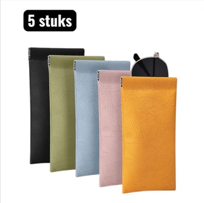 5 stuks - Brillenkokers - Opbergzak - Brillendoos - Brillenhoes - PU Leer Bril Etui - Automatische Sluiting Zonnebril Case - Elastische Opbergzak voor Brillen