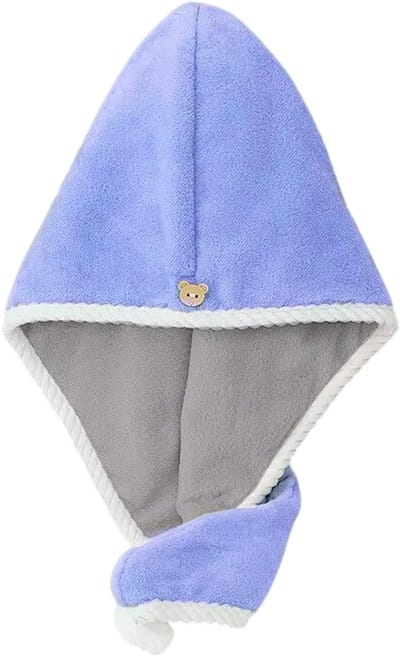 Sneldrogende Haarhanddoek Muts – Extra Dikke Haarhanddoek Cap, Sterk Absorberende Haardroogmuts voor Bad en Douche - Blauw en grijs