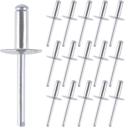 150x Popnagels Aluminium 4.8x20mm - Blindklinknagels met Grote Flens voor Metaal, Kunststof en Hout