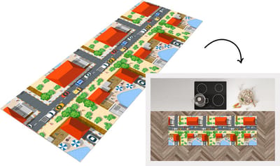 Keukenloper - Loper keuken - Auto - Patronen - Wegen - Steden - 150x50 cm - Keukenloper vinyl