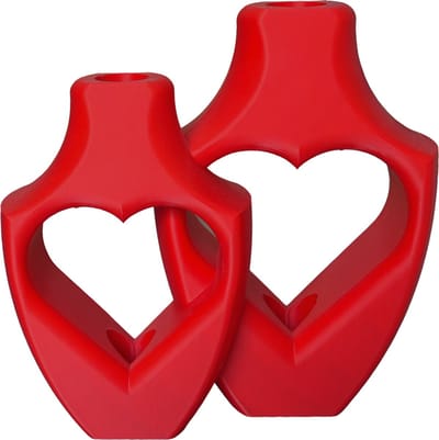 Alira Duo moderne vaas set – Decoratieve vaas - Zijde Rood - 3d geprinte vazen – geschikt voor droogbloemen - 30CM
