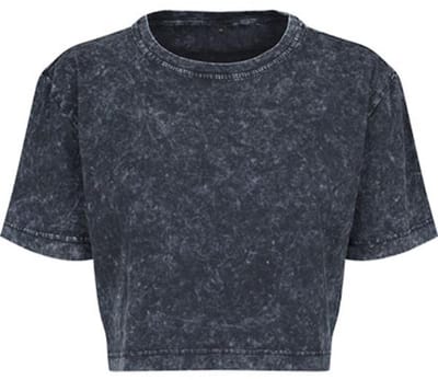 Build Your Brand - Acid Washed Extended Shoulder Dames Cropped T-shirt - Darkgrey White maat L