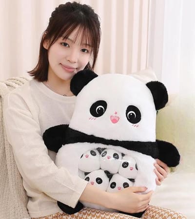Klikkopers® - Panda Knuffel met 6 Baby Pandaatjes - 50 cm - Kawaii Kussen - Kawaii knuffel - Knuffel Koala - Groote Knuffel