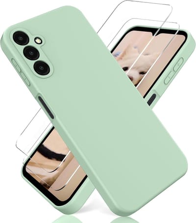 Hoesje geschikt voor Samsung Galaxy A25 hoesje zacht siliconen met gehard glas Screenprotector- 2 stuks- Arara backcover -Mint Groen