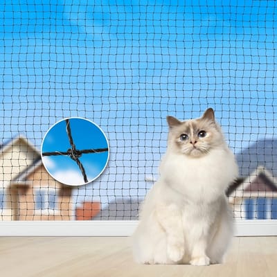 Kattennet Balkon - Veiligheidsnet Kat - Katten Veilig Houden - Versterkt Tegen Krabben - 8 x 2 meter - Zwart