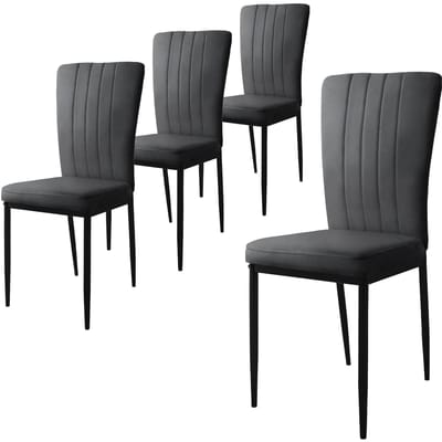 Eetkamerstoel set van 4 grijs met fluwelen bekleding en metalen poten Keukenstoel ML design