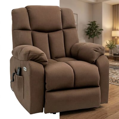 Sta op stoel elektrisch - Relaxfauteuil - Zetel - Stof - 1 persoons - Met armleuning - Zeer comfortabel - Elektrisch - Bruin