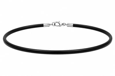 AuBor ®. Leren ketting met zilveren sluiting. Zwart. 3mm × 100cm