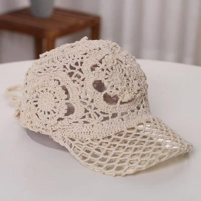 Dun Hol Holle Haak Bloem Hoed Bloemenpatroon Luxe Ontwerp Haakwerk Holle Uit Zonnehoeden Casual Kleding Eenvoudig beige