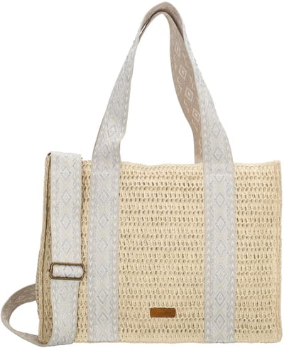 Beagles Gran Canaria Shopper - Schoudertas - Crossbody - Riet - Schouderband - Motief - Tote Bag - Dames Tas - Licht natuur
