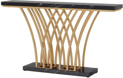 Consoletafel Novio - Goud - Sidetafel - Wandtafel - Haltafel - Zwart - Woonkamer - Zwart Marmerlook