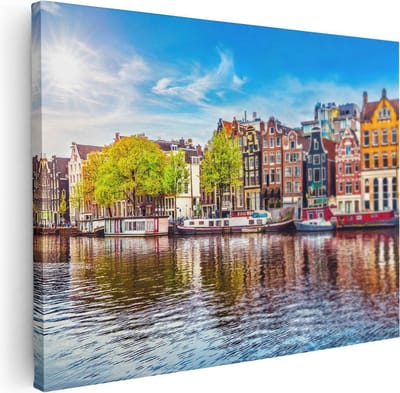Artaza Canvas Schilderij Amsterdam - 80x60 cm - Wanddecoratie Grachten - Muurdecoratie Skyline - Schilderijen Op Canvas Woonkamer