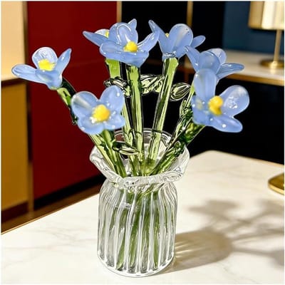 Glazen Bloemen Boeket - Mini Decoratie - Bureau Aankleden - Handgemaakt Ontwerp - 7 Stuks - Kleurrijk