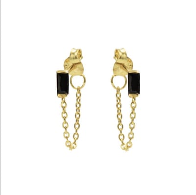 Karma Chain Oorbel Black Zirconia Single Square Goud M3132