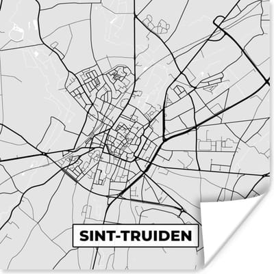 Poster Stadskaart – Plattegrond – België – Zwart Wit – Sint Truiden – Kaart - 100x100 cm XXL