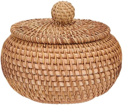 Dailygoody - Ronde Rieten Mand met Deksel - Decoratieve Opbergbox voor Thuis - 14x7cm - Opbergruimte - Multifunctioneel - Geschikt voor Huishoudelijk ...