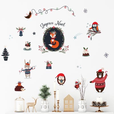 Kerststickers voor kinderen: Feestvierende dieren - Zelfklevende kerststickers - Feestdecoratie - 40x50cm
