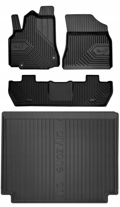 Frogum No.77 Automatenset + Dry Zone Kofferbakmat - Geschikt voor Peugeot Rifter (vanaf 2018) - 5-delig - Perfecte Pasvorm - TPE Rubber - Hoge Rand - Geurloos - Zwart