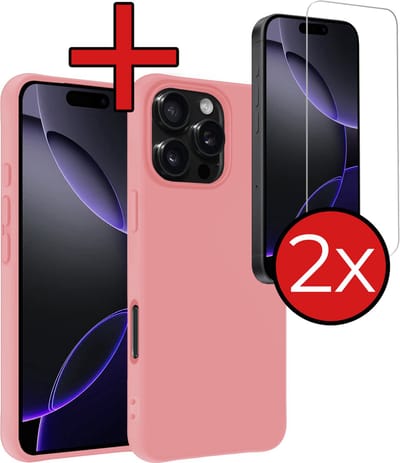 Hoesje - Met 2x Screenprotector - Geschikt voor Apple iPhone 16 Pro - Sterk & Shockproof - Telefoon Hoes - Back Cover - Siliconen Case - Telefoonhoes - Lichtroze