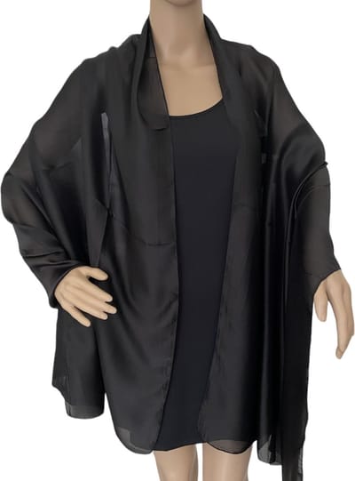 Lange Dunne Sjaal Effen H-118 - Satijn - Glanzend van Viscose Zwart