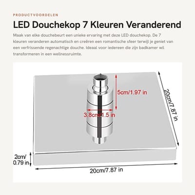Dailygoods - LED Douchekop - 7 Kleuren Veranderend - Romantische Verlichting - 8 Inch Vierkant - Waterbesparend - Hoog Druk Douche - Geschikt voor Bad...