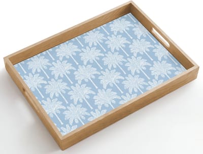 Dienblad hout 50x35 cm - Schootdienblad - Palmboom - Modern - Blauw - Borrelplank rechthoek - Plateau dienbladen
