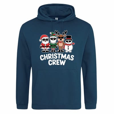Blauwe (ink blue) hoodie met "Christmas crew" - maat XS - kersttrui, kerst, kerstmis, fout, kerstfeest, kerstmis, trui, kerstdiner, aankleding, hoody, hoedie