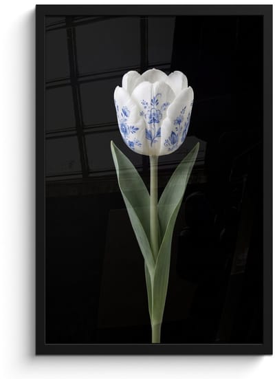 Poster in lijst - Fotolijst 40x60 cm - Posters - Tulp - Patroon - Blauw - Posterlijst zwart - Decoratie - Wanddecoratie woonkamer - Muurdecoratie slaapkamer