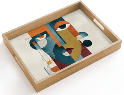 Dienblad hout 40x30 cm - Schootdienblad - Geometrisch - Strakke vormen - Kleurrijk - Borrelplank rechthoek - Plateau dienbladen