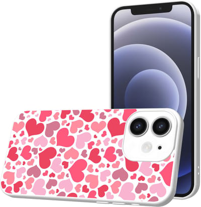 Smartphonica Telefoonhoesje Geschikt voor iPhone 12 met Hartjes opdruk - TPU Back Cover Case Hearts Design - Wit geschikt voor iPhone 12