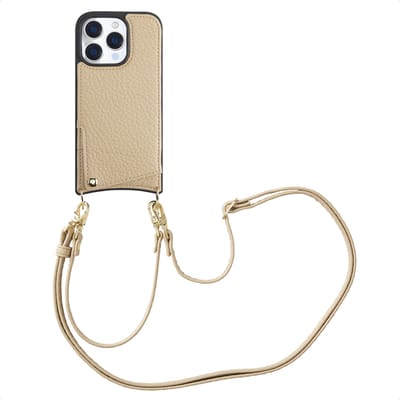 Selencia Hoesje - Geschikt voor Apple iPhone 16 Pro - Backcover met koord en pashouder - Beige