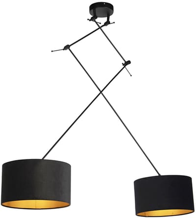 QAZQA blitz - Moderne Hanglamp met kap - 2 lichts - L 750 mm - Zwart Goud - Woonkamer | Slaapkamer | Keuken