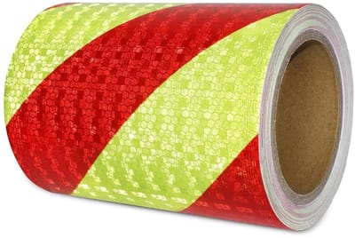 Reflecterende Plakband in Rood en Geel, 20 cm x 20 m, Waterdicht en Geschikt voor Voertuigen, Auto's en Trailers, Veiligheidsmarkering voor Buitengebruik