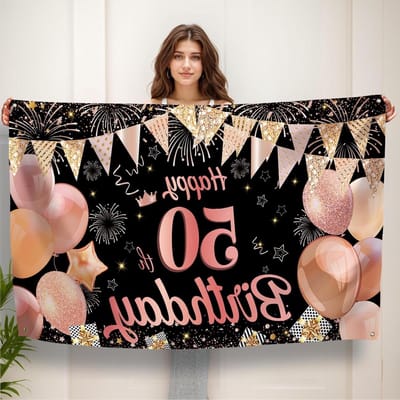 50th Birthday Banner, Happy 50th Birthday Banner Background Decorations Handheld Extra Large Party Background Decor - ShopVlot