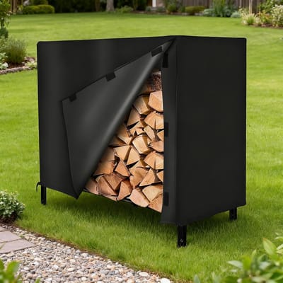 Brandhout Cover - Hout Stapel Beschermer - Buiten Opslag - Waterdicht Oxford Doek - 121x61x107cm - Zwart