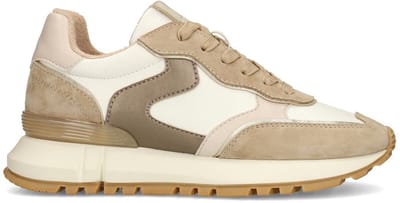Manfield - Dames - Witte leren sneakers met beige suède details - Maat 36