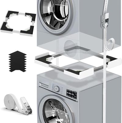 Universele stapelset voor wasmachine en droger met diepteverstelling en antislippads