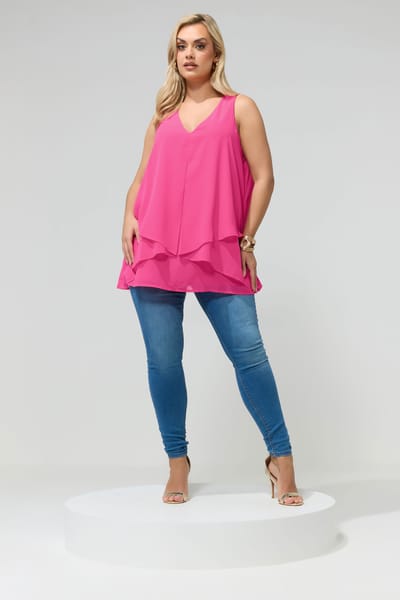 Yours London Fuchsia Roze Blouse Met Laagjes Size 42