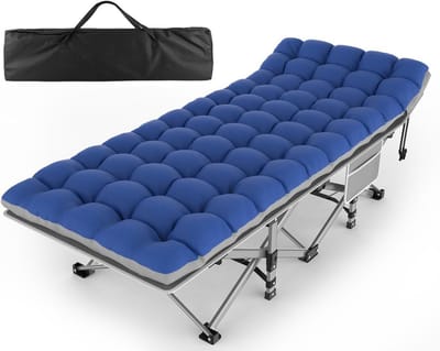 Opvouwbaar Campingbed - Slaapbed Kampeerbed - Kamperen Buiten - Zwaar Belastbaar - 75x28x15 inch - Grijs met blauw en grijs
