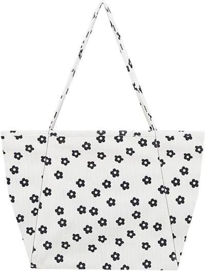Tote Bag - Crossbodytas - Schoudertas - Handtas - Corduroy Tote Bag - Grote Tote Bag - Meerdere Vakken - Geschikt voor Werk, Reizen en Sportschool - Wit/Zwart - 34*32,5*16,5 cm