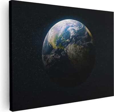 Artaza Canvas Schilderij Planeet Aarde - 40x30 cm - Klein - Wanddecoratie Sterren - Muurdecoratie Woonkamer - Kamer Accessoires Ruimte