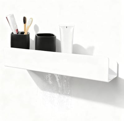Verstelbare Wandplank voor de Douche zonder Boren, Wit Badkamer Rek met Haakjes, Ideaal voor Badkamer en Slaapkamer