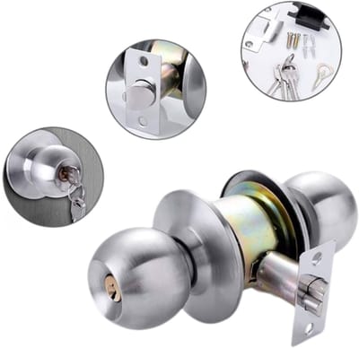 RVS Entracne Passage Deurklink Slot Knoppen Lockset - Sleutelvergrendeling - Koperen slotkern - Klinkmaat 60 / 70mm - Deurklink met Sleutel deurklink vergrendeling
