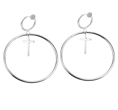 Klem oorringen -zilverkleur- kruisje- geen gaatje- Charme Bijoux