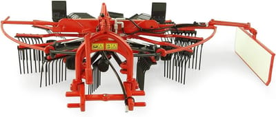Miniatuur Kuhn Gyrorake - Landbouwmodel Speelgoed Rake - Modelbouw Verzamelen - Roterende Rotorarmen - Schaal 1:32 - Rood