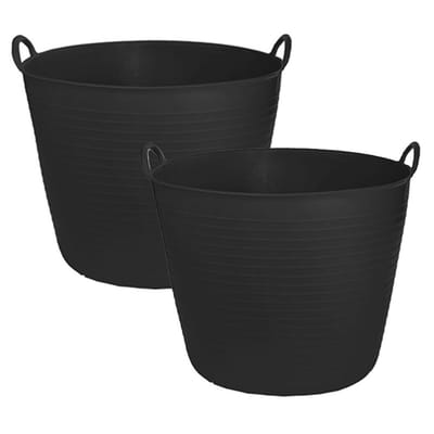 CM Flexibele kuip/emmer - 2x - zwart - 42 liter - kunststof - 45 x 37 cm - Afval - wasmand - Opbergmand