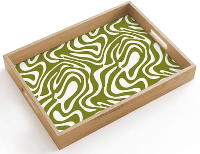 Dienblad hout 40x30 cm - Schootdienblad - Lijnpatroon - Groen - Organisch - Borrelplank rechthoek - Plateau dienbladen